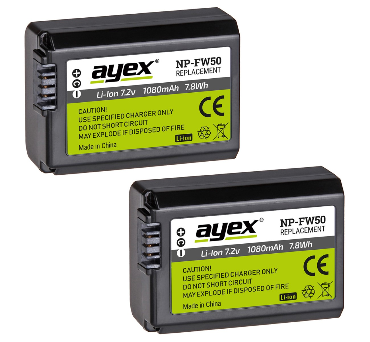 für 2x Batteriegriff Alpha Ladegerät, Set Batteriegriff A7 Schwarz Dual Set, Sony + USB AYEX Akku NP-FW50 A7S + A7R 1x