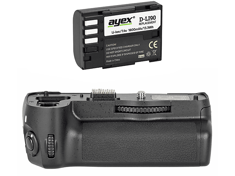 AYEX Batteriegriff Set für Pentax DSLR Kameras K-7 K-5 K-5 II K-5 IIs + 1x D-Li90 Akku, Batteriegriff Set, Schwarz
