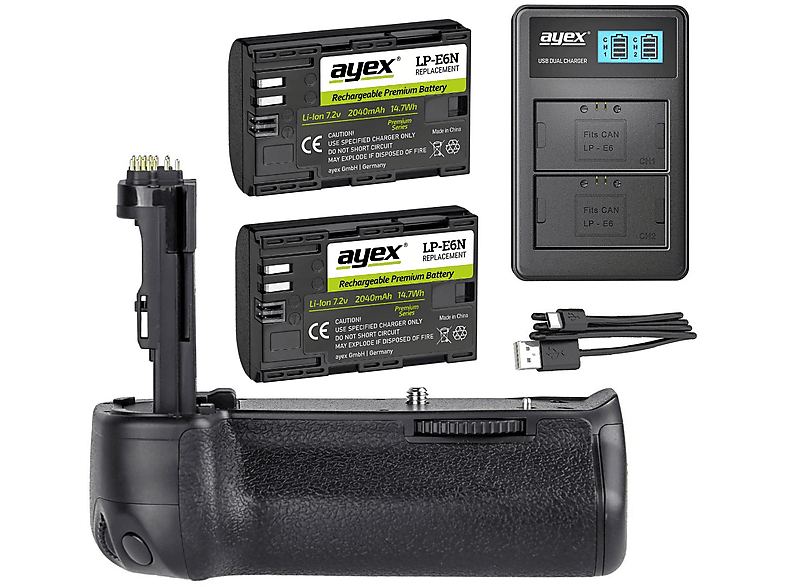 Ayex Batteriegriff Für Canon EOS 6D Mark II - Inkl. 2x LP-E6N Akku & USB-Ladegerät