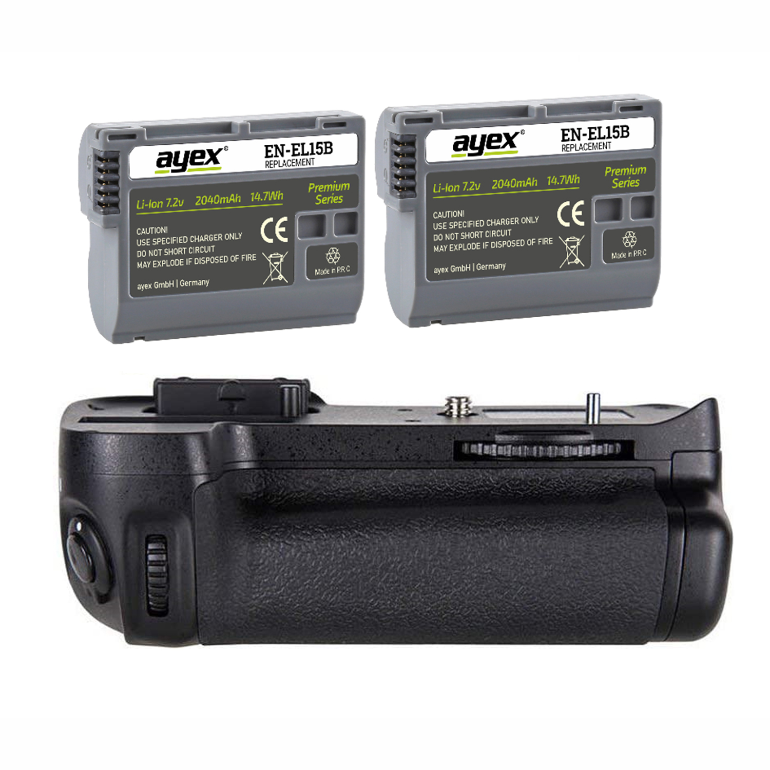 AYEX Batteriegriff Set für 2x Akkus Schwarz wie D7000 EN-EL15B MB-D11, Set, + Batteriegriff Nikon