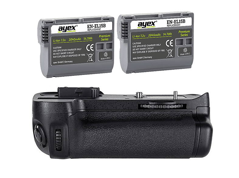 AYEX Batteriegriff Set für Nikon D7000 + 2x EN-EL15B Akkus wie MB-D11, Batteriegriff Set, Schwarz