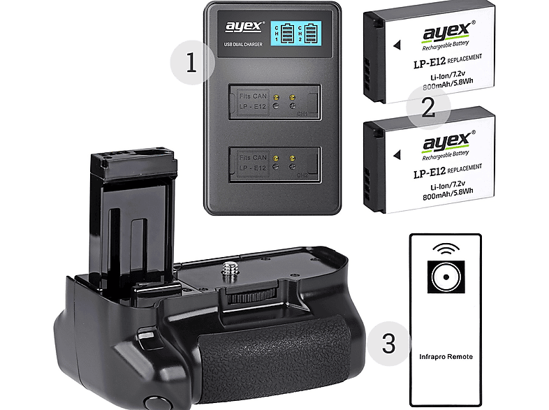 Canon 2000d SLODA 2-Pack LP-E12 Batterie Et Chargeur De Batterie USB