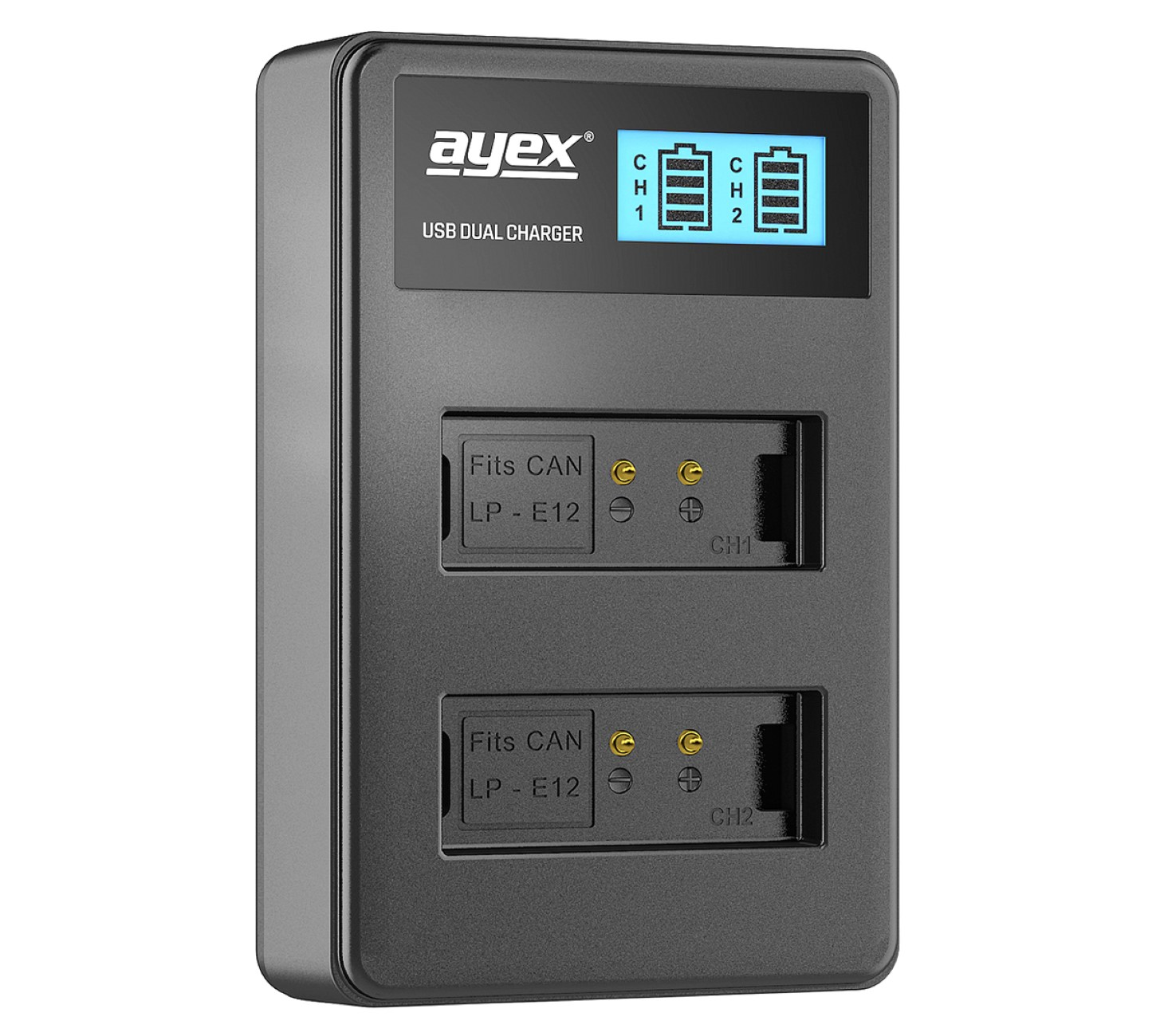 AYEX Batteriegriff Set für EOS Ladegerät, IR-Fernauslöser + Akku Dual LP-E12 Batteriegriff-Set, + + 2x USB Canon 100D Black 1x