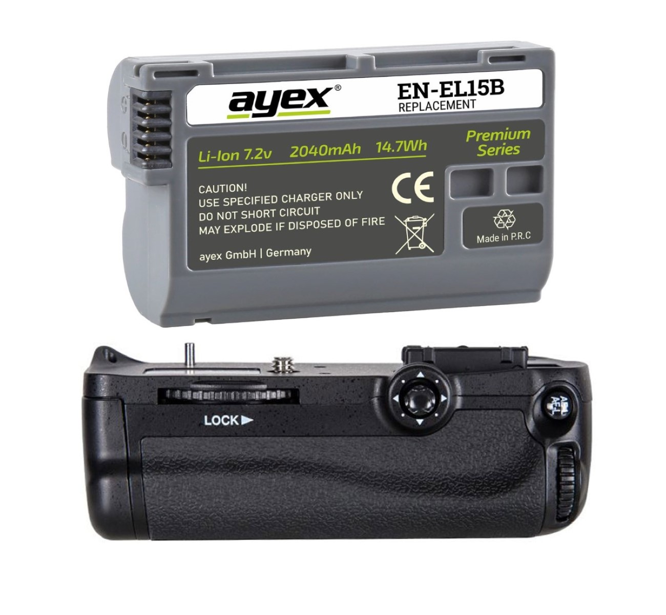 Schwarz EN-EL15B für Akku, ersetzt MB-D15 Batteriegriff AYEX D7100 Set 1x + Set, D7200 Nikon Batteriegriff