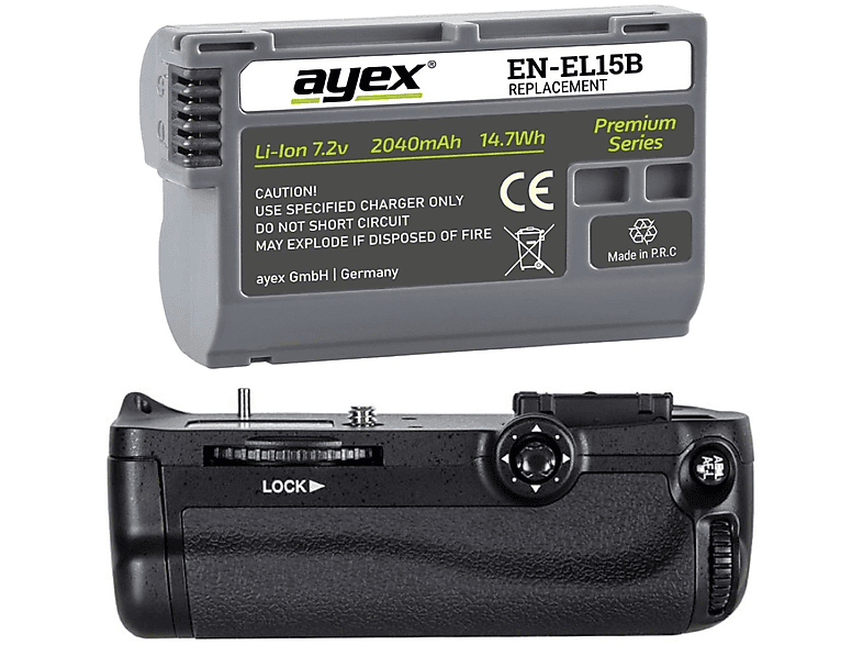AYEX Batteriegriff Set für Nikon D7100 D7200 ersetzt MB-D15 + 1x EN-EL15B Akku, Batteriegriff Set, Schwarz