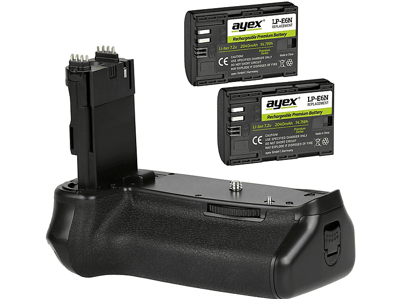 AYEX Batteriegriff Set für Canon EOS 6D Mark II wie BG-E21 + 2x LP-E6N Akku, Batteriegriff Set, Schwarz