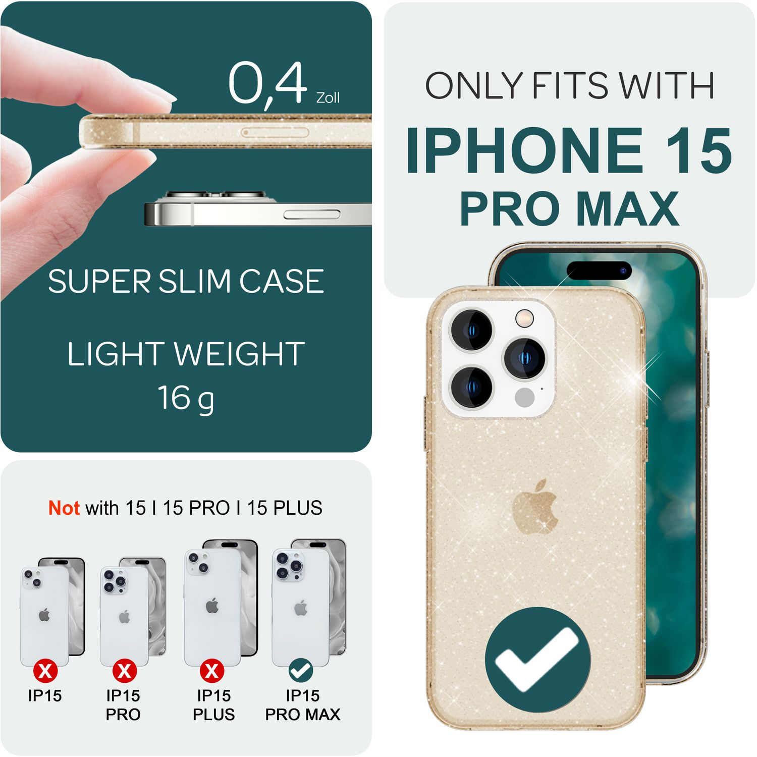 Photo produit d'une coque de téléphone, avec un iPhone à côté, et texte sur les caractéristiques de la coque.