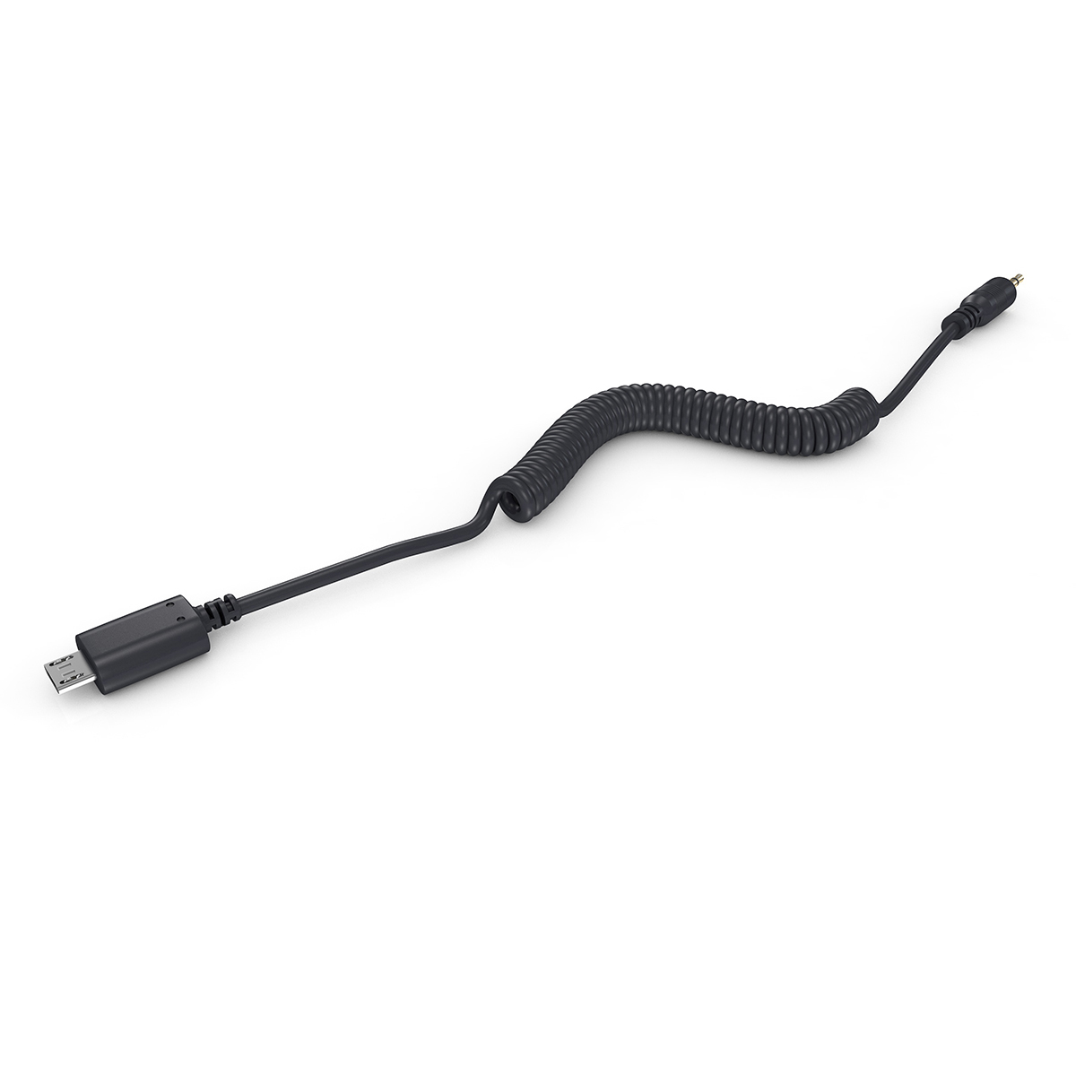 Gewendeltes schwarzes USB-auf-3,5-mm-Audiokabel.