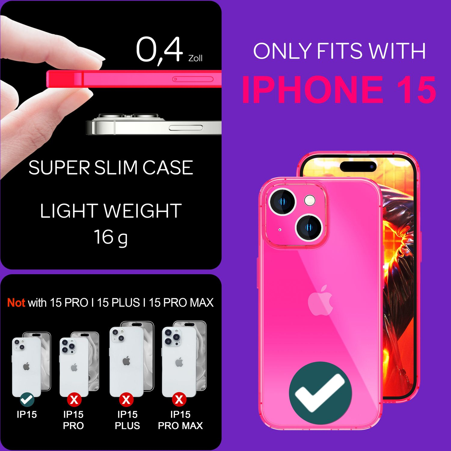 NALIA iPhone Backcover, Pink Silikon Neon Apple, Transparente Hülle, 15, Klar