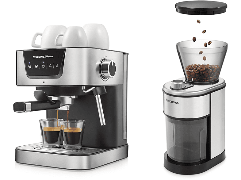 TESCOMA PRESIDENT -  Set Elektrische Kaffeemühle und Espressomaschine Silber