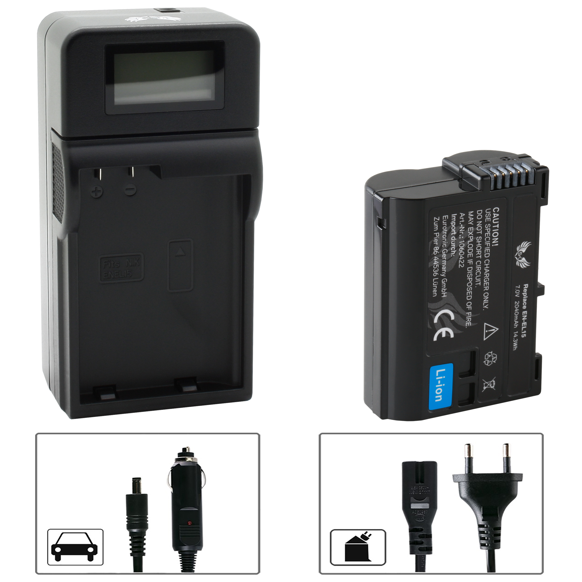 Charger 2040mAh für EN-EL15c EN-EL15 Z7 Passend - für Nikon Li-ion Z6 Z5 Charger, + Akku Speed + EN-EL15b SKGAMES Akku II II