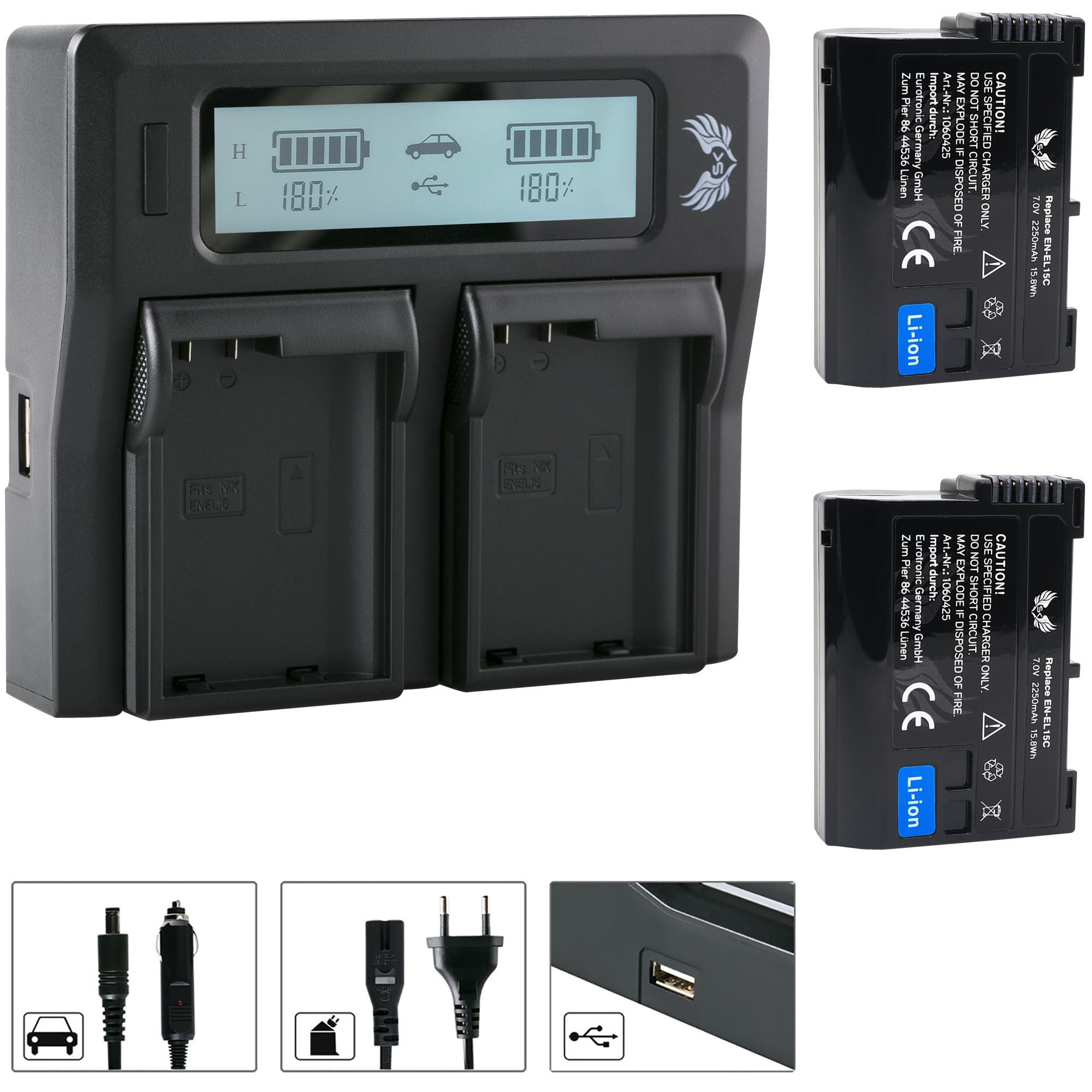 II Z7 + Charger Z8 Akku Charger, EN-EL15b für EN-EL15 Passend Li-ion - EN-EL15c Z6 SKGAMES Nikon Akku II Z5 + 2250mAh für