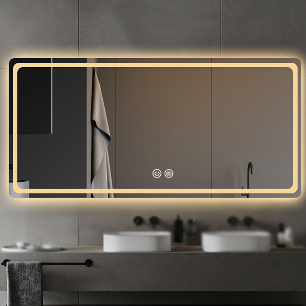 Smart dimmbar, Entfrosten Bathroom BYTELIKE Dreifarbiges Dreifarbig LED Dual-Touch-Schalter, elektronisches Licht, Spiegel, Entfoggen Mirror - temperaturgesteuertes