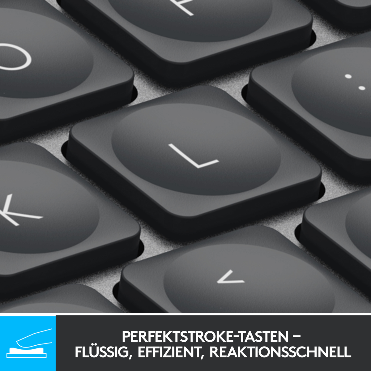 Nahaufnahme von schwarzen Tastaturtasten mit weißen Buchstaben, Fokus auf 'L'.