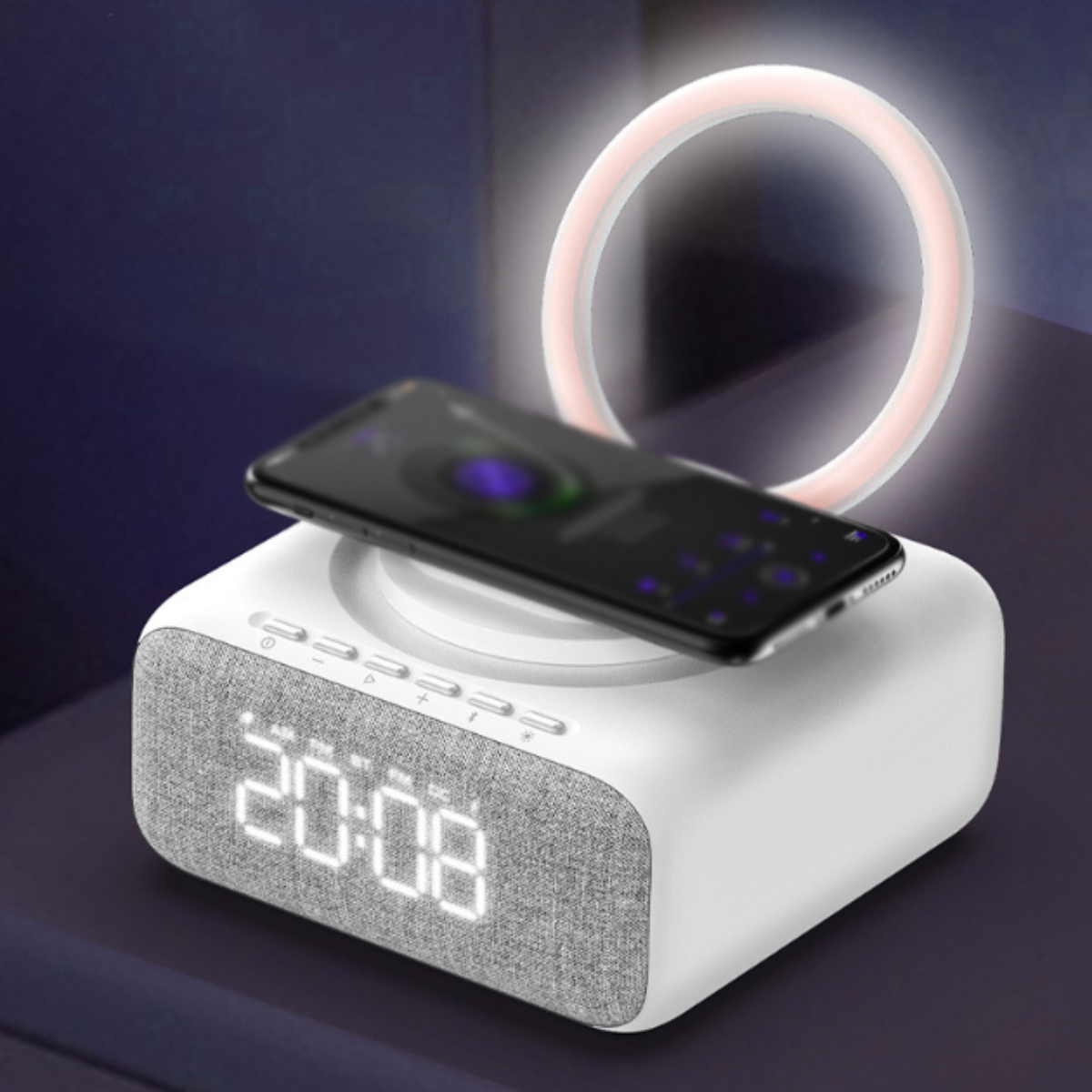 Wecker, Handyhalter Weiß BYTELIKE Kabellose Nachtlicht, Bluetooth-Stereoanlage - Bluetooth-Lautsprecher,