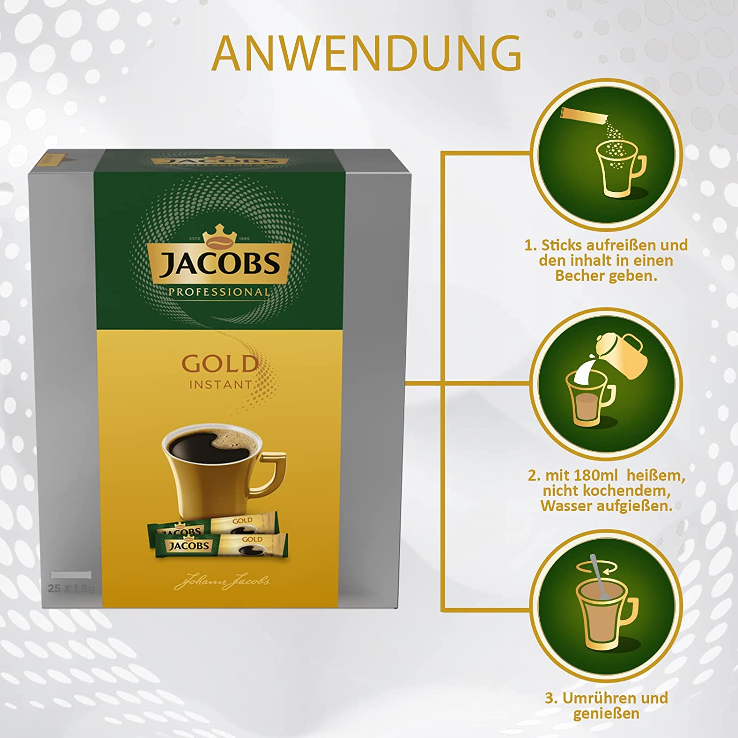 JACOBS Professional Gold Wasser löslicher Heißgetränkeautomaten) 25 (In 8 Sticks heißem Instantkaffee auflösen, Kaffee x