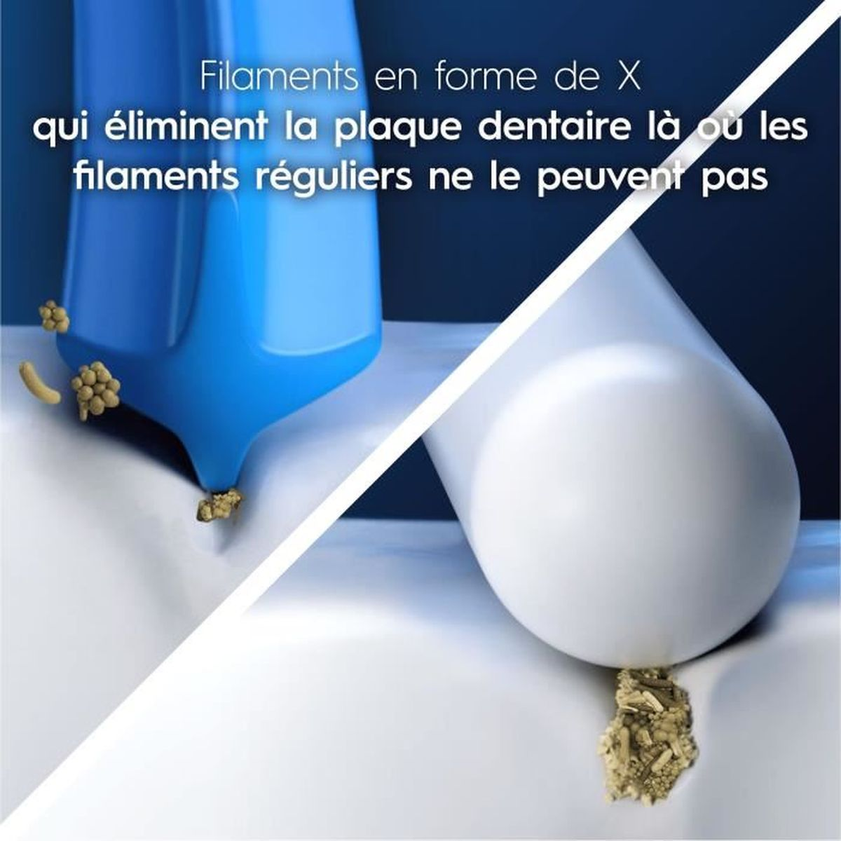 Główka szczoteczki do zębów z tekstem pokazującym, jak czyszczą włosie.