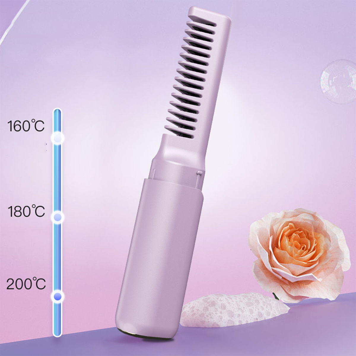 BRIGHTAKE Drahtloser LCD Mini Haarglätter 3 Haarglättungskamm, | für Tragbarer Temperaturstufen: Unterwegs Glätter Kamm