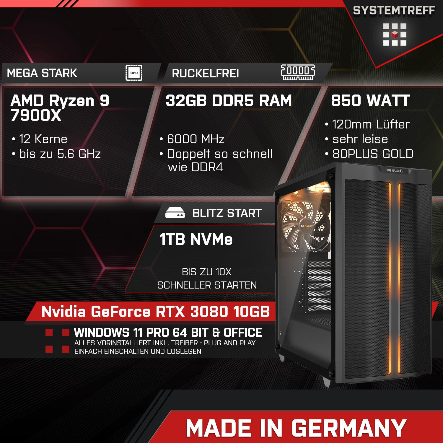 AMD Windows NVIDIA RTX™ mSSD, 1000 Ryzen™ Gaming GB 3080 9 Pro, 32 PC AMD Gaming 7900X, 11 SYSTEMTREFF Prozessor, High-End RAM, mit Ryzen GeForce GB 9