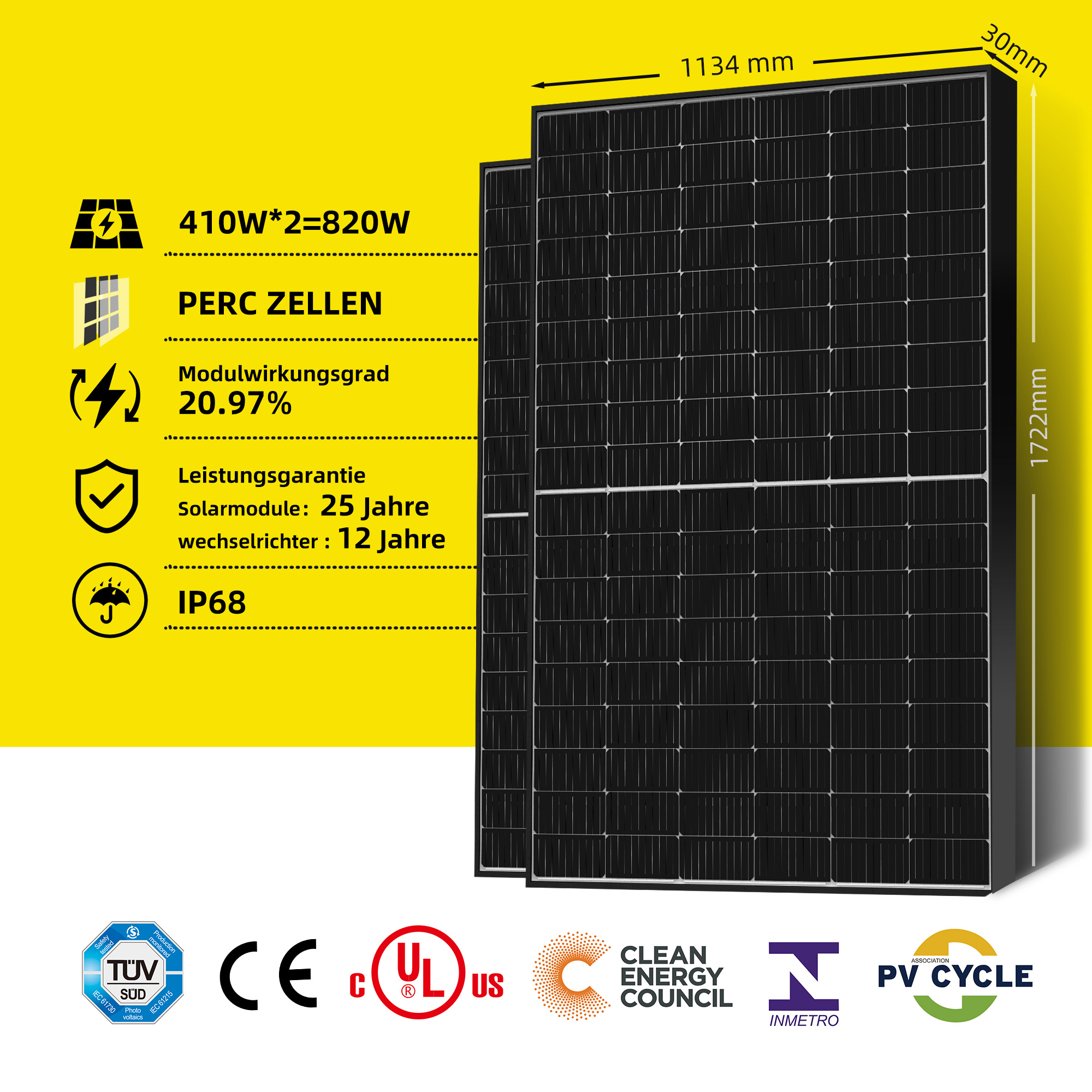 EFORU Balkonkraftwerk 820W | Solarmodule Balkon-Solaranlagen 2x 800W Komplett Steckdose mit 410W
