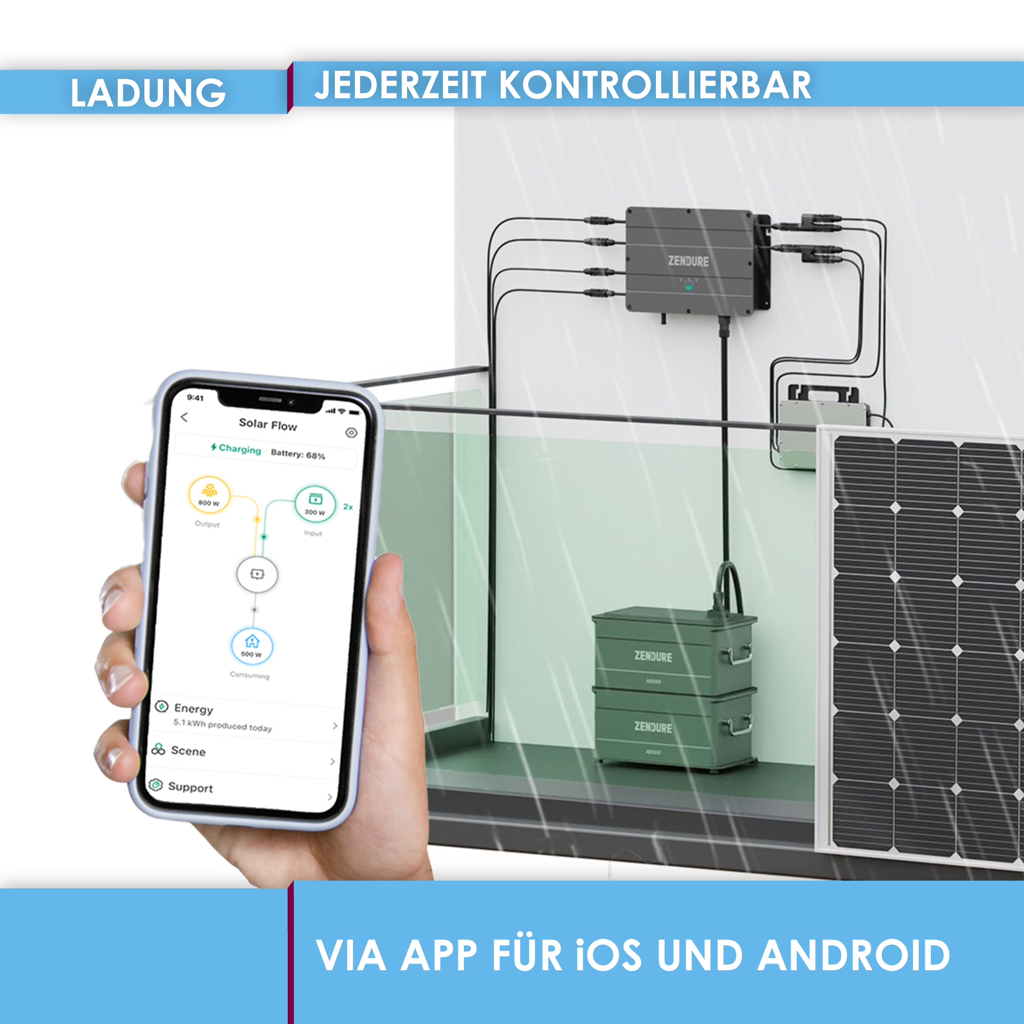 Balkonkraftwerk Grau für Solarbank SolarFlow | 20Ah ZENDURE Batterie-Speicher Batteriespeicher