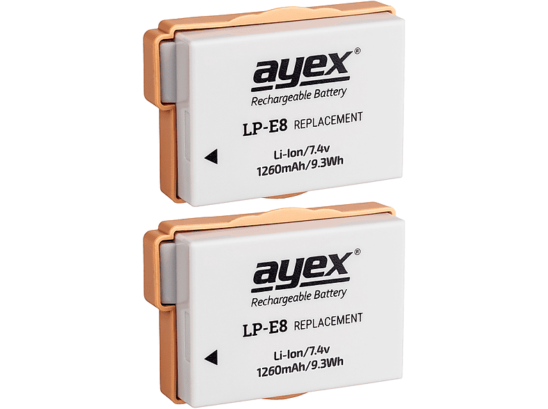 AYEX LP-E8 2 Stück für Canon EOS 550D 600D 650D 700D Leistungsstark zuverlässig langlebig Kamera-Akku, Weiß