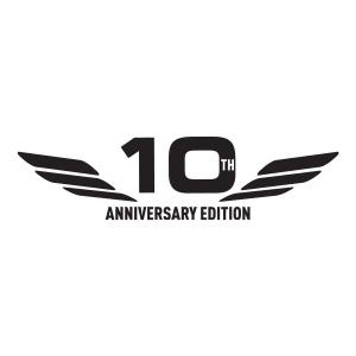 Black and white logo with wings and the text '10th Anniversary Edition'.