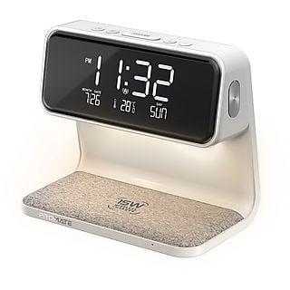 Reloj despertador inteligente  - Lumix-15W Reloj despertador digital con cargador inalámbrico 15 W Luz nocturna ajustable PROMATE, Blanco