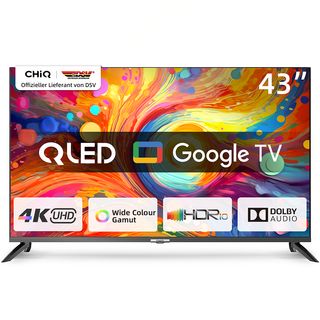 TV QLED 43" - CHIQ U43QM8G,Google TV, Diseño sin bordes, HDR10/HLG, WiFi Dual Band, Google Assistant,, QLED 4K, Smart TV, DVB-T2 (H.265), Negro