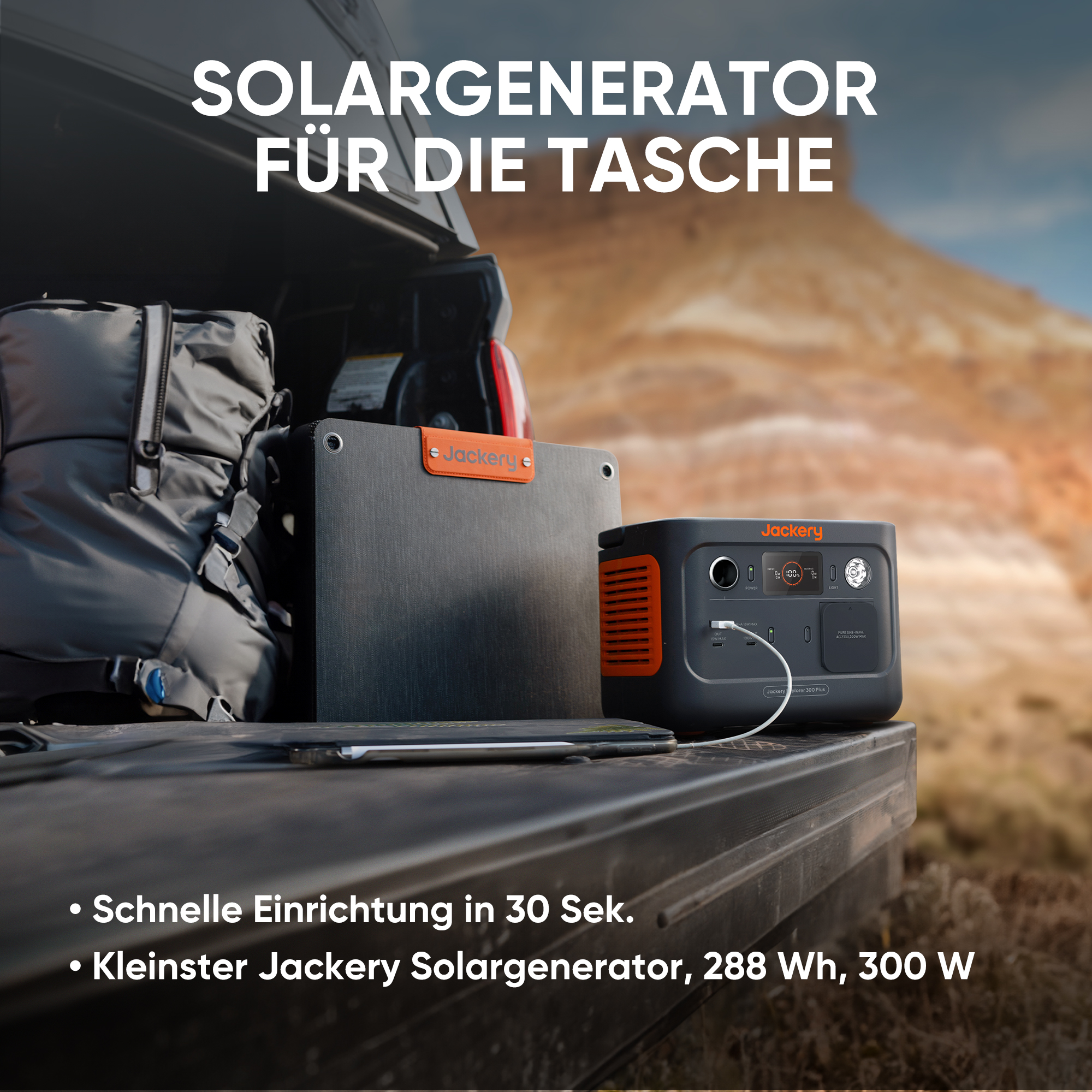 JACKERY Solargenerator 300 288Wh Buchgröße Stromzeuger Mini, Solarmodul Plus 40W 40W in 288Wh mit Tragbares Schwarz+Orange Powerstation