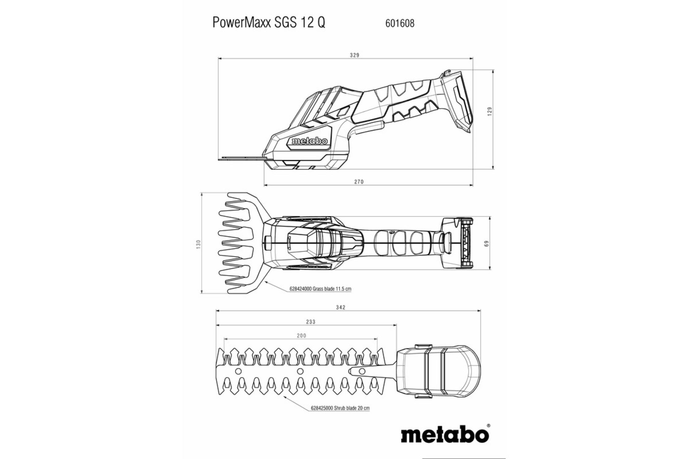 Gartenschere Q METABO Grün Set 12 SGS