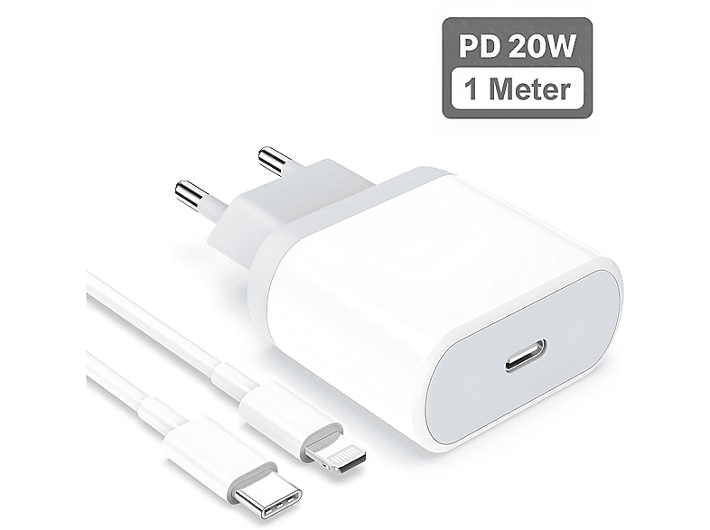 XTREMES Netzteil 20W USB C Ladegerät für Apple iPhone mit 1m Ladekabel Ladegerät Apple, Weiß