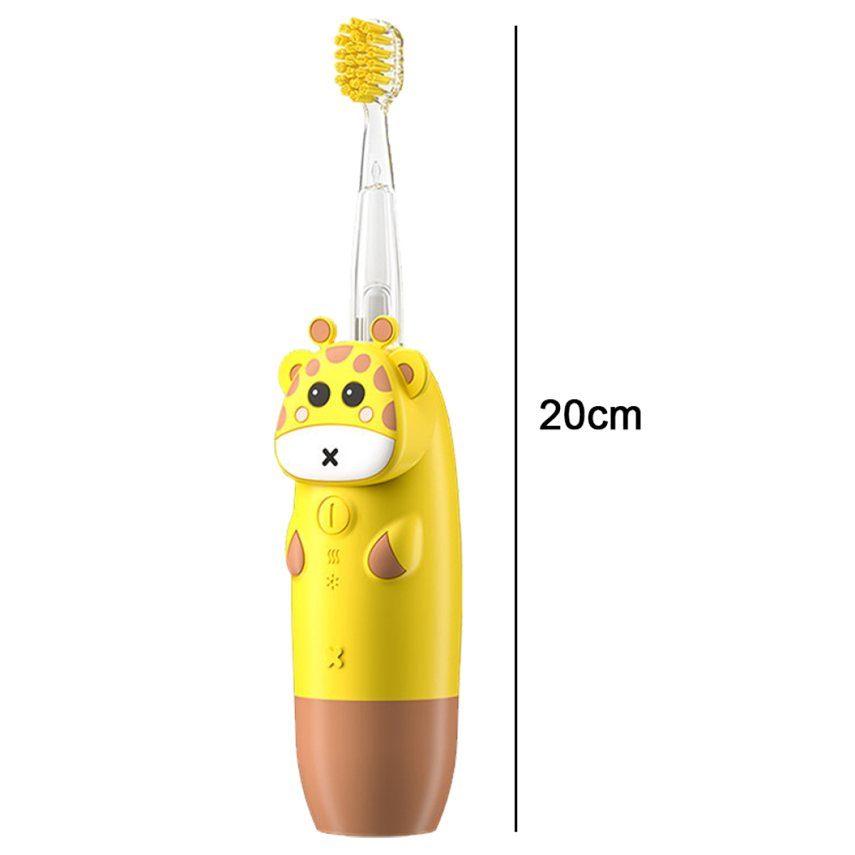 Gelbe Giraffen-Zahnbürste mit gelben Borsten. 20 cm hoch.