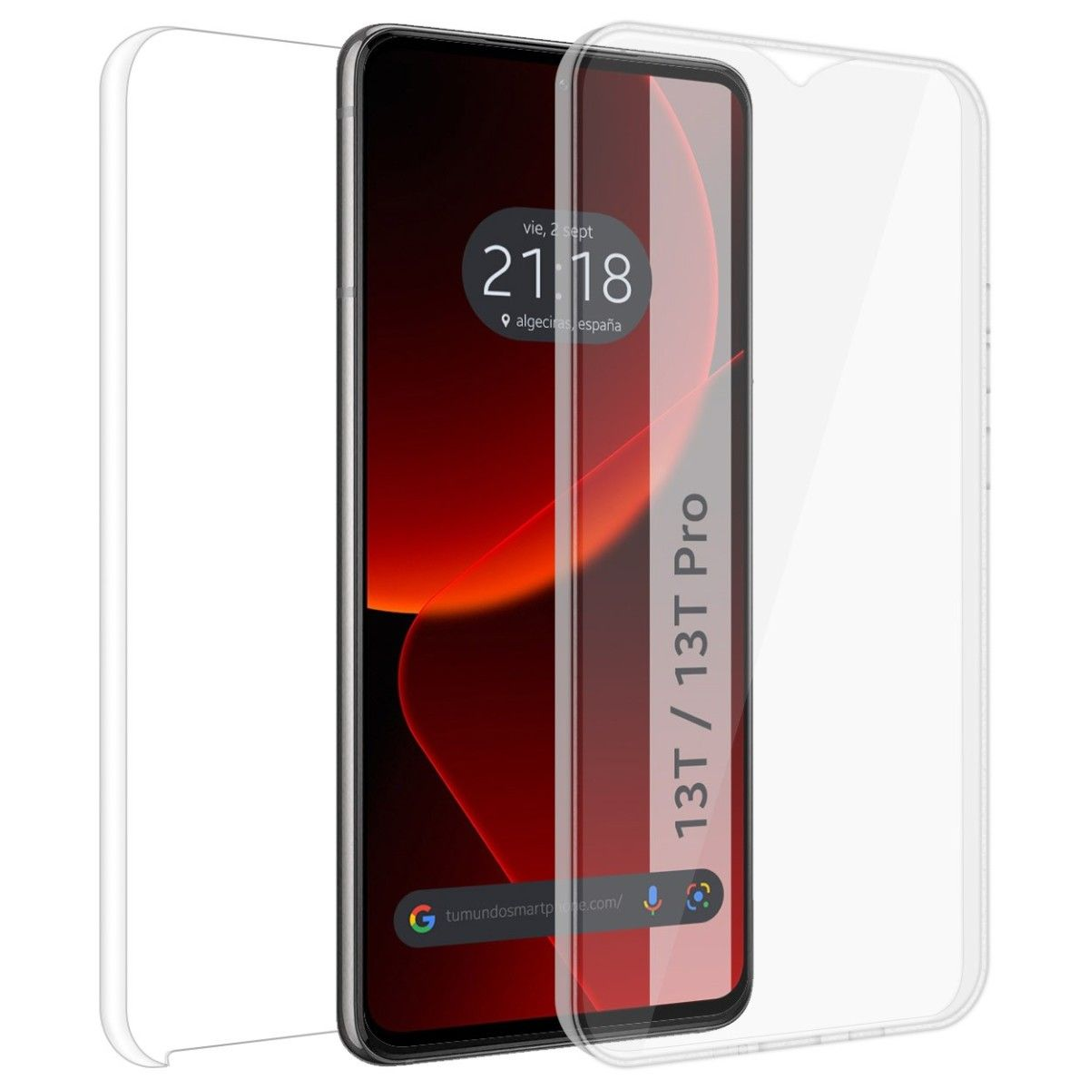Telefono con protezione schermo. Mostra ora e icone app. Protezione trasparente sopra.