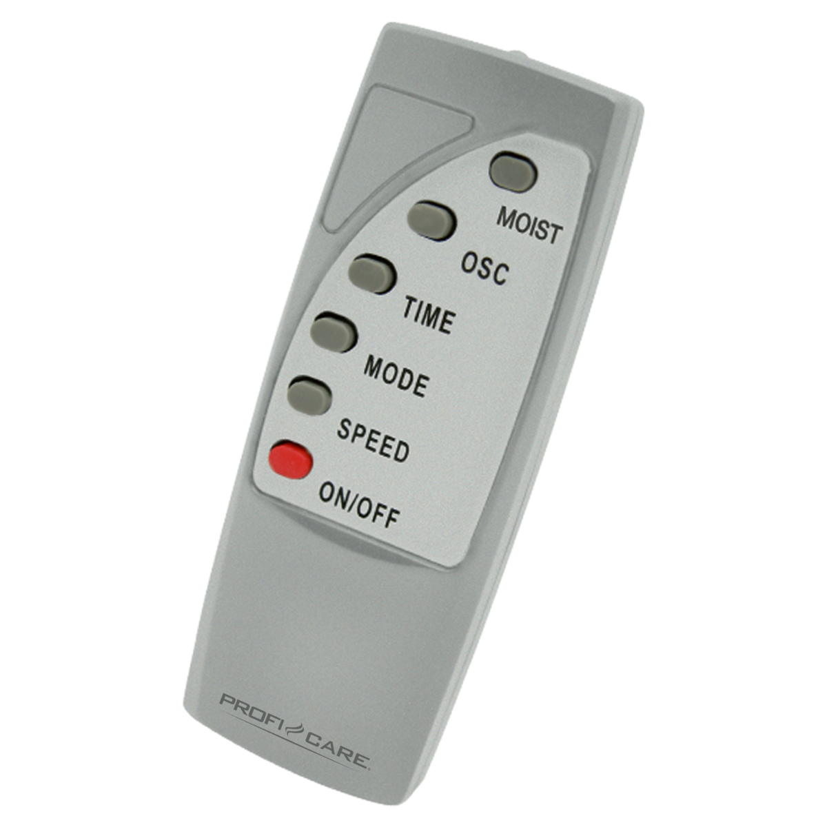 Szary pilot z przyciskami: moist, osc, time, mode, speed, on/off.