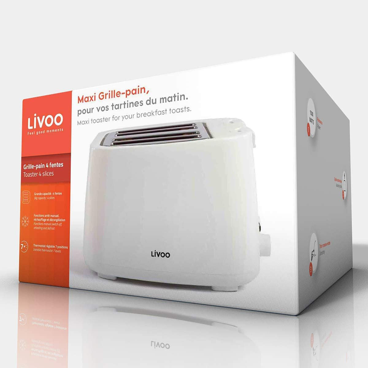 LIVOO DOD167W Toaster 4) Weiß Schlitze: (1500 Watt