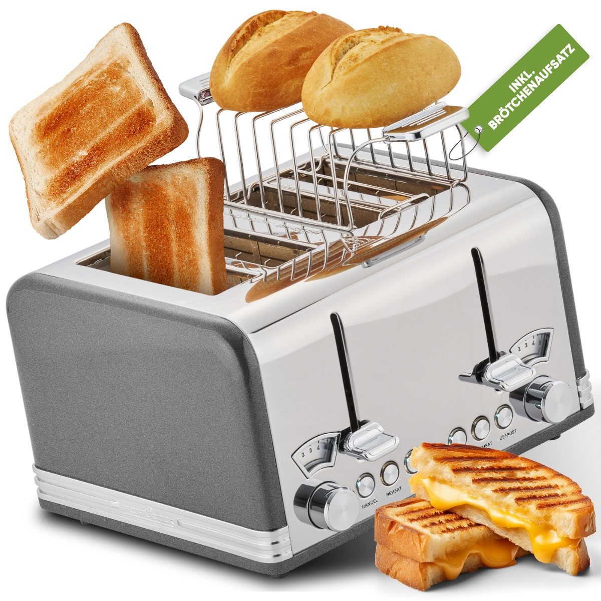 1194 Watt, 4) Schlitze: PC-TA PROFICOOK Grau Toaster (1630