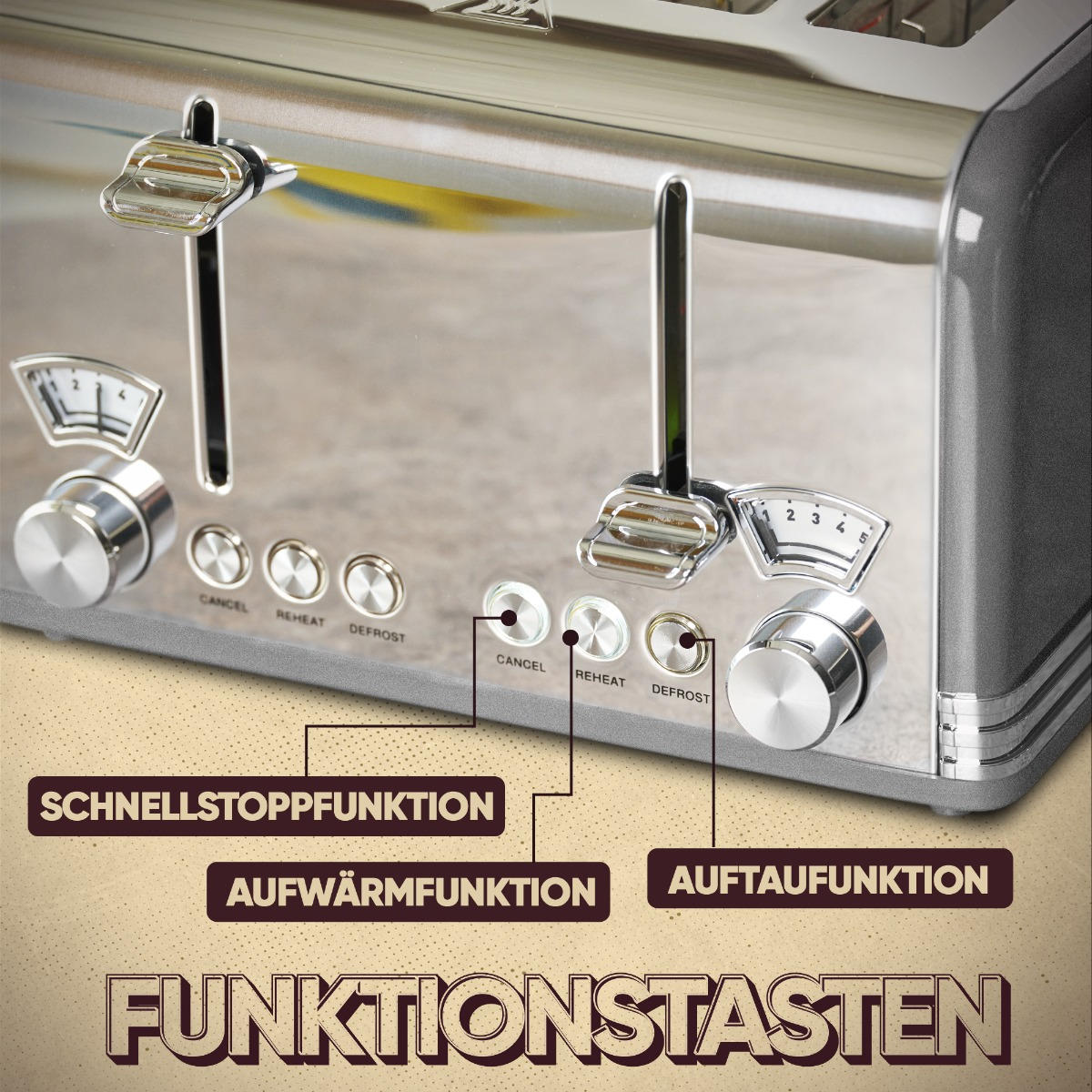 4) Watt, PC-TA 1194 Grau Schlitze: Toaster (1630 PROFICOOK