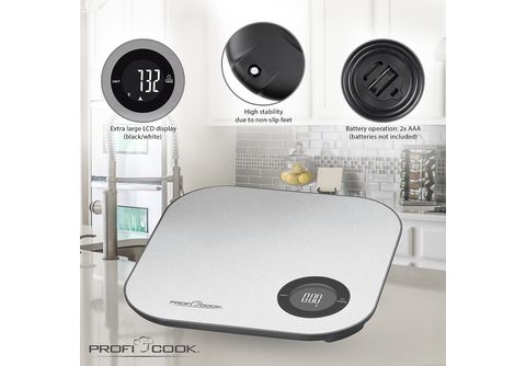 Balanza de cocina - PROFICOOK KW 11158, Báscula de Cocina Inteligente  Bluetooth con App, Precisión 1g, Hasta 5 kg, Acero Inoxidabl, 5 kg, Plata