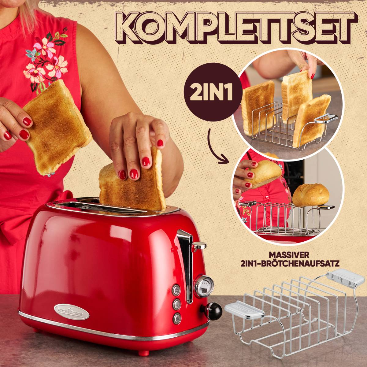 PROFICOOK PC-TA 1193 Toaster Rot Schlitze: 2) (815 Watt