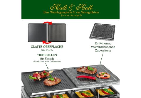 Raclette 8 Personas 2 en 1, Plancha Con Piedra Natural, 1400 W