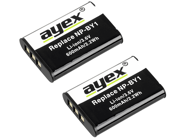 AYEX 2 Stück NP-BY1 für Sony Action Cam Mini HDR-AZ1 HDR-AZ1VR, Kamera Akku, Black