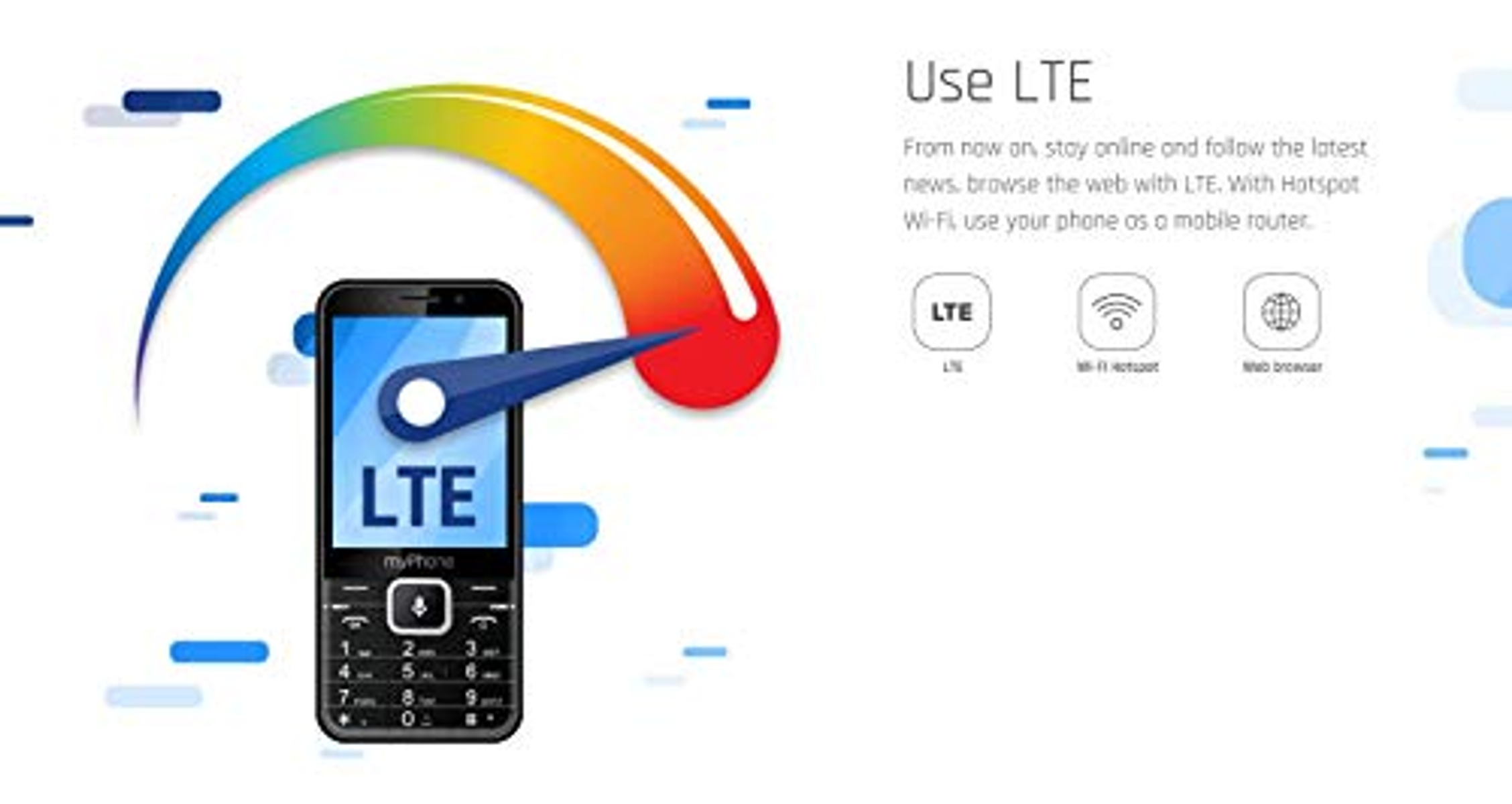 Ein schwarzes Telefon mit LTE auf dem Bildschirm, Regenbogenbogen und Text.