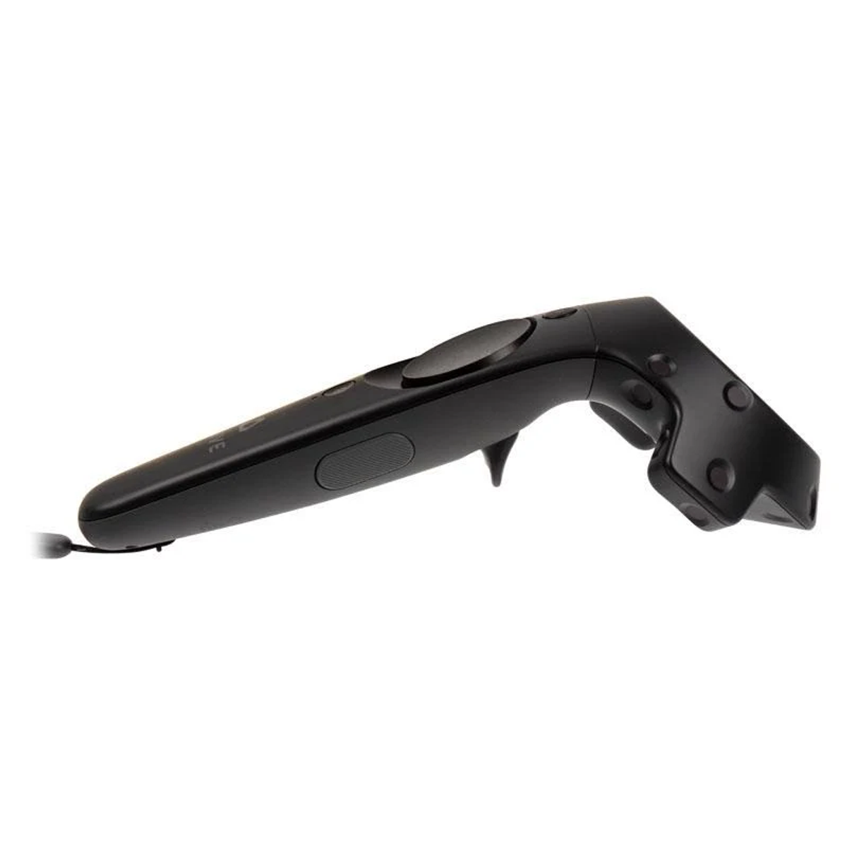 Schwarzer VR-Controller mit Knöpfen und einem Auslöser. Er hat einen Knopf.