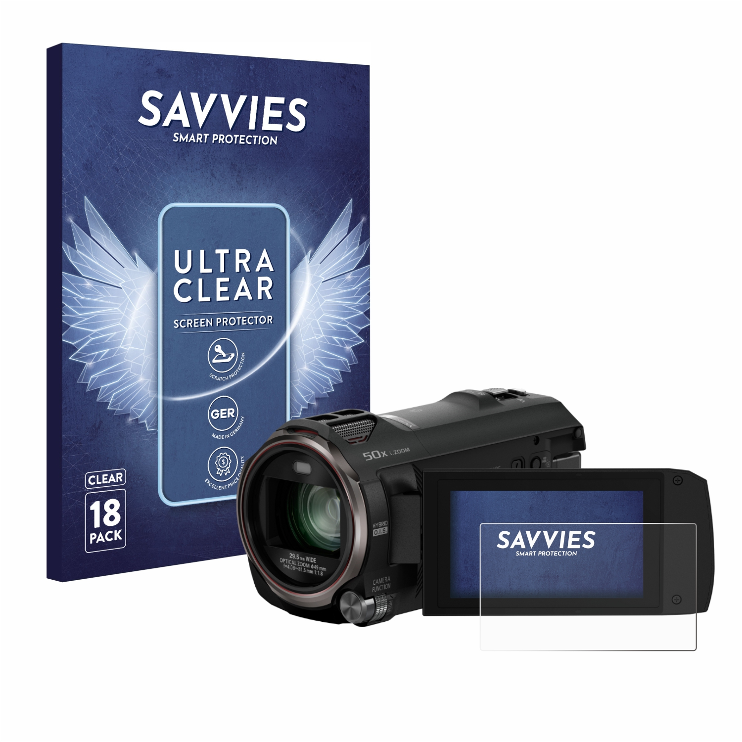 SAVVIES 18x klare Schutzfolie(für Panasonic HC-V785)