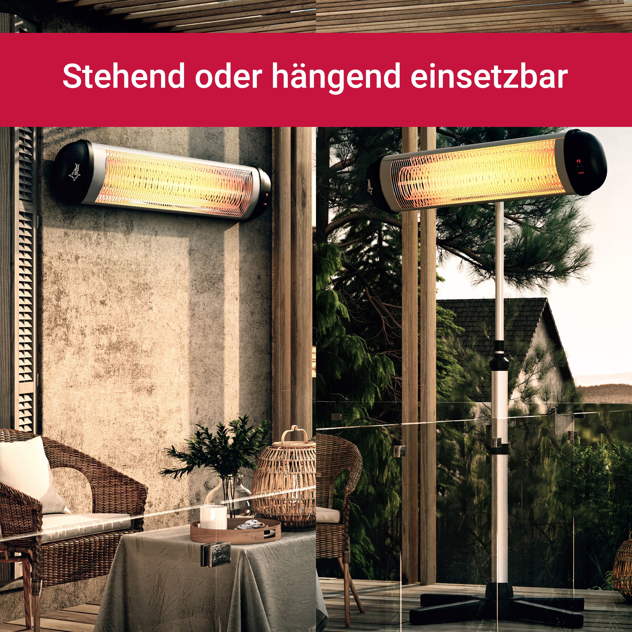 Stand-Heizstrahler (3000 Balkonheizer Carbon Gartenheizung SUNTEC Heat 3000 Watt) Wärmestrahler Elektrischer Ray Outdoor