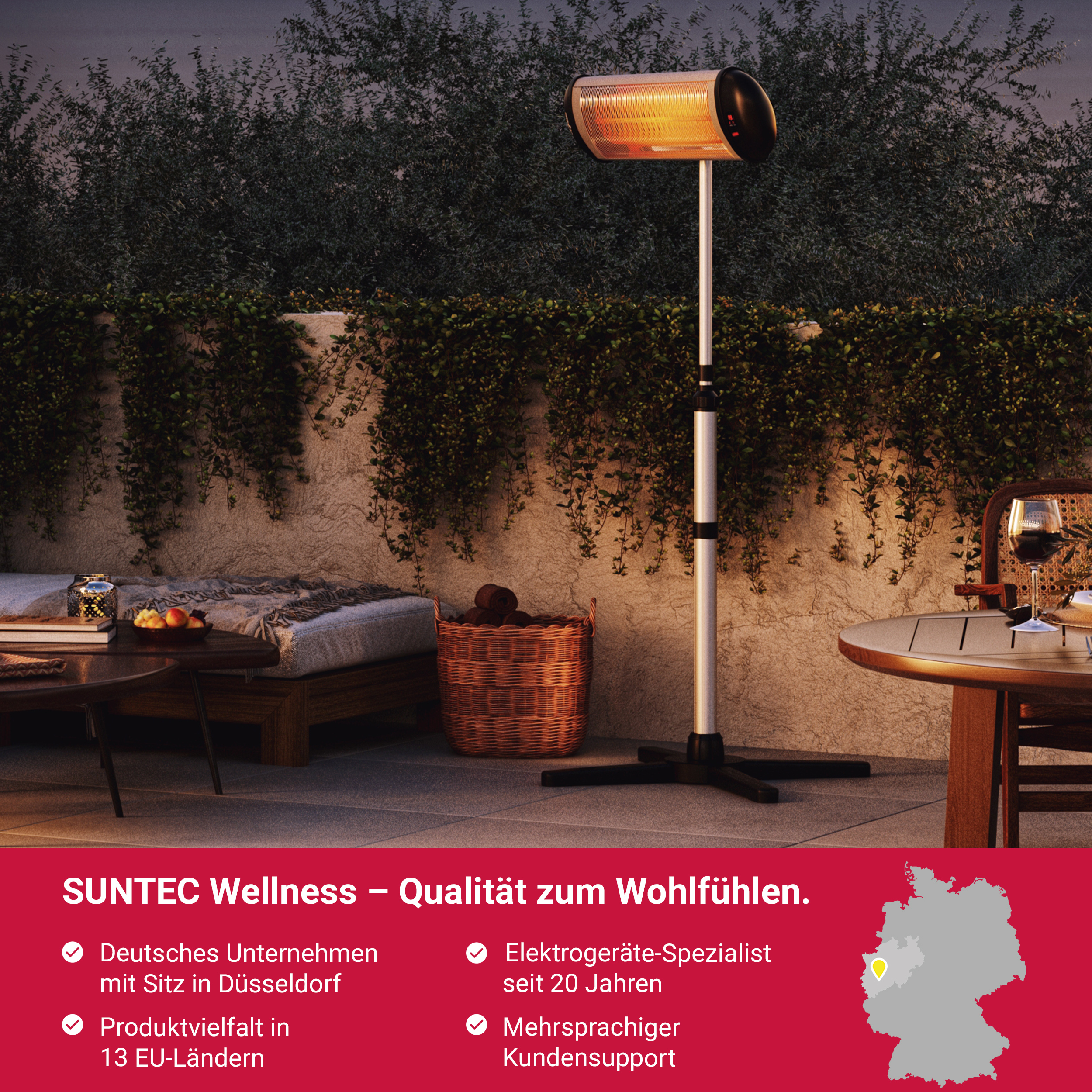 SUNTEC Heat Ray (3000 Wärmestrahler Outdoor 3000 Watt) Stand-Heizstrahler Balkonheizer Gartenheizung Carbon Elektrischer