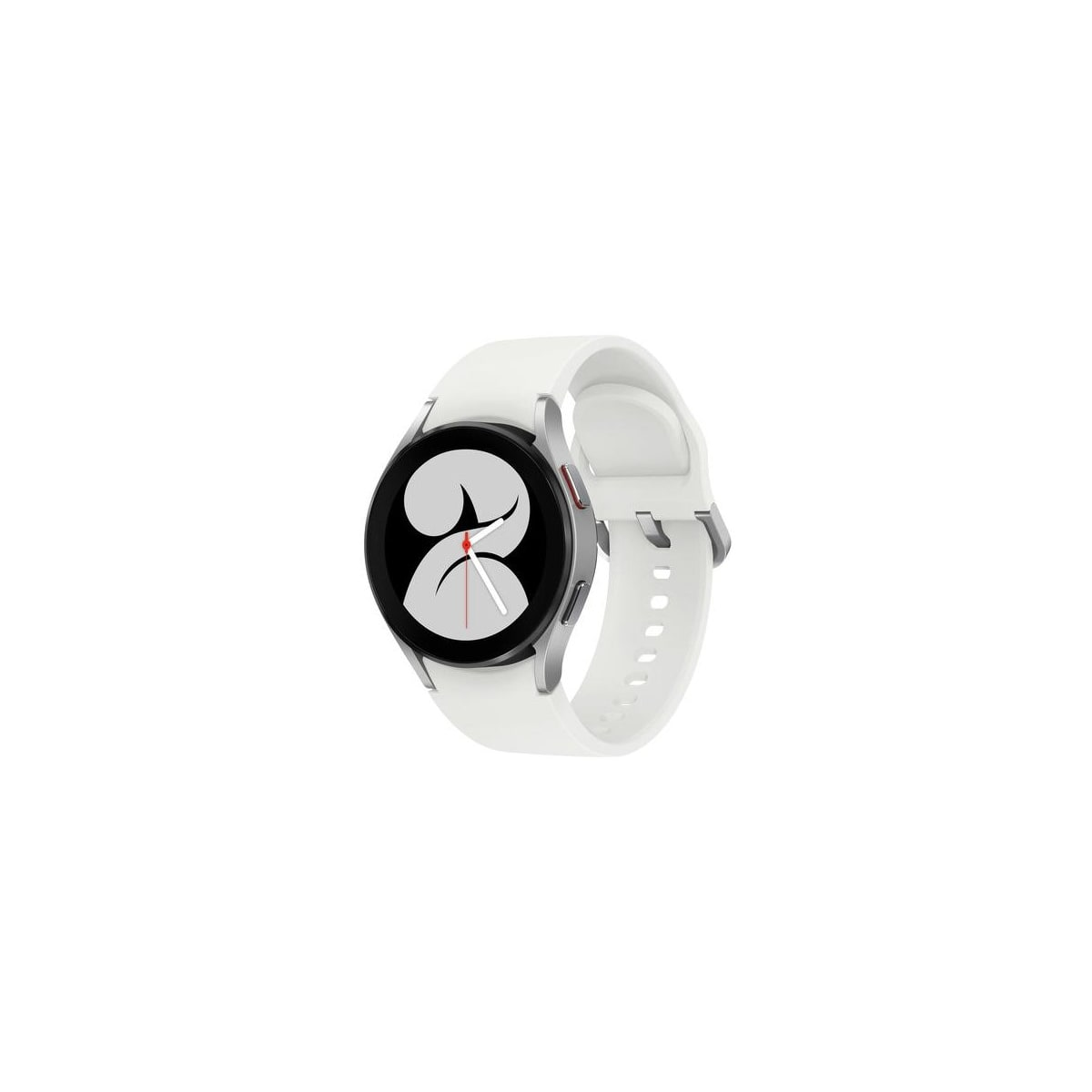 Smartwatch bianca con cinturino bianco su sfondo bianco.