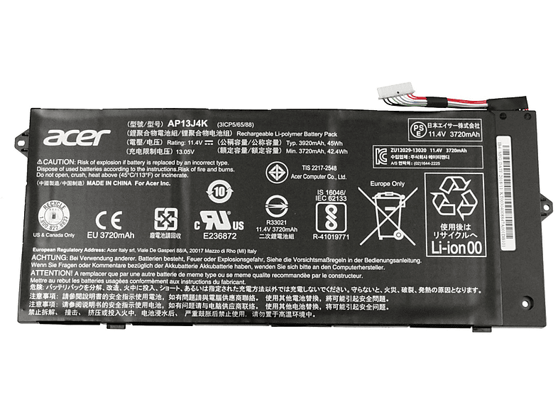 ACER KT.00307.006 Original Li-Polymer Akku, 11.4 Volt, 3920 mAh