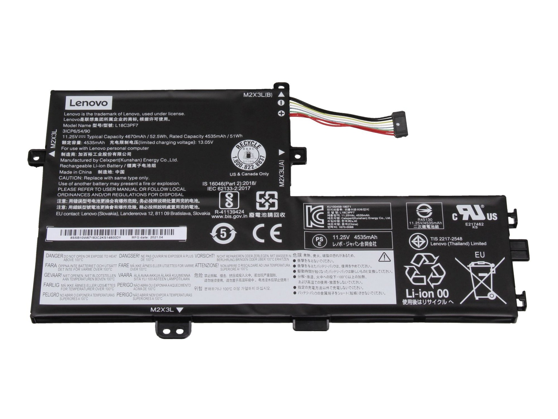 11.25 Akku, LENOVO mAh 4670 L18C3PF7 Li-Polymer Original Volt,